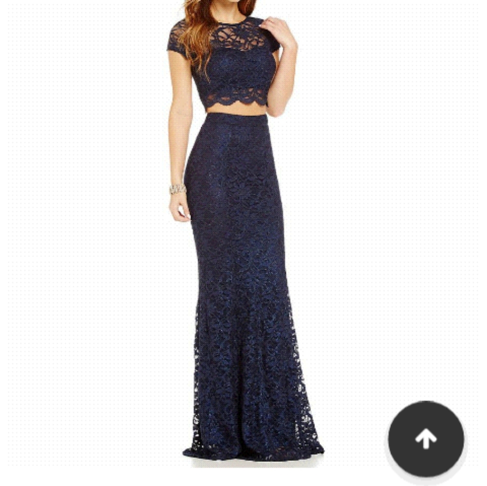2 Piece Navy Full Lace Formal Dress